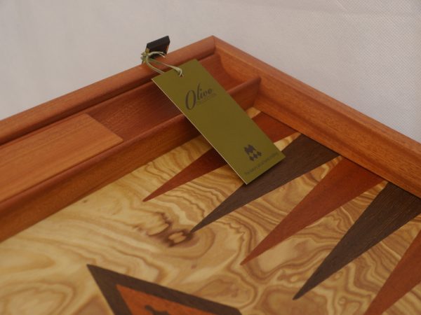 Manopoulos Backgammon - Olive Burl - Wenge and Mahogany Points - 60cm - Image 2