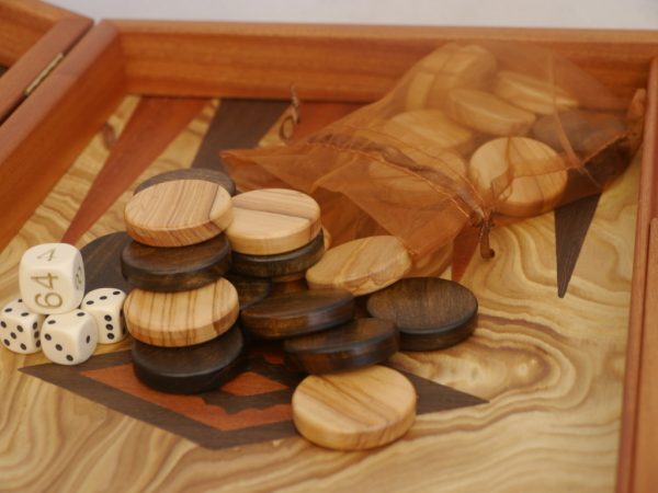 Manopoulos Backgammon - Olive Burl - Wenge and Mahogany Points - 60cm