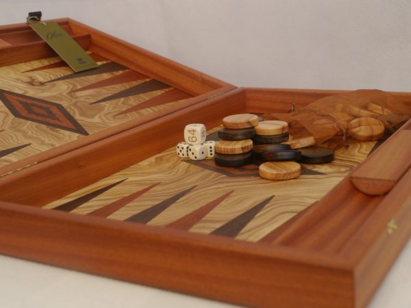 Manopoulos Backgammon - Olive Burl - Wenge and Mahogany Points - 60cm - Image 6