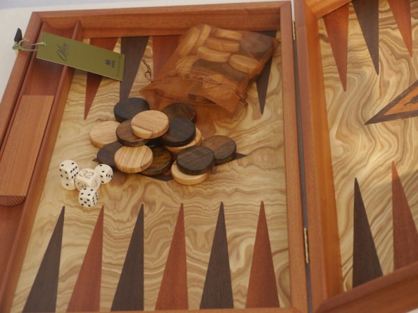 Manopoulos Backgammon - Olive Burl - Wenge and Mahogany Points - 60cm - Image 10