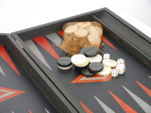 Manopoulos Backgammon - Black Oak - Red Burl and Grey Points - 60cm