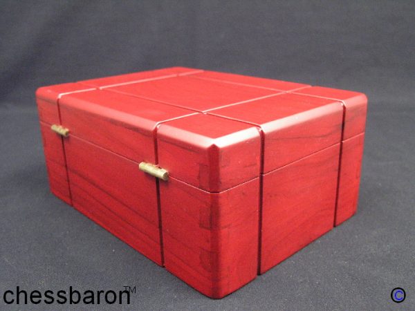 Chess Box (9 x 6 x 4) in RED Solid Wood with Felt Lined Interior - Image 4