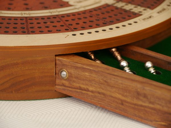 4 Track Round Cribbage with Internal Drawer 27.5 cm Dia - Whitewood - Image 3