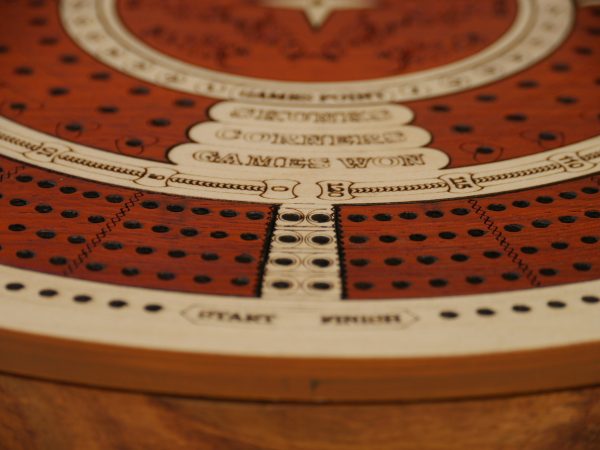 4 Track Round Cribbage with Internal Drawer 27.5 cm Dia - Whitewood - Image 8
