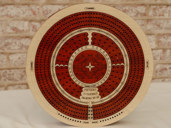 4 Track Round Cribbage with Internal Drawer 27.5 cm Dia - Whitewood - Image 9