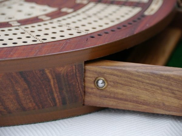 4 Track Round Cribbage with Internal Drawer 27.5 cm Dia - Redwood - Image 9