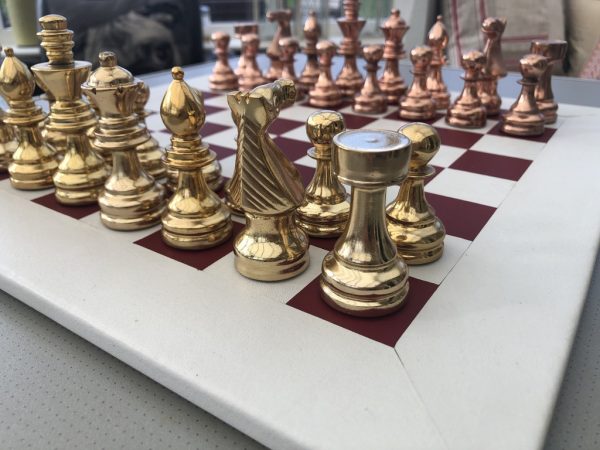 Metal Chess on Leather Board Complete Chess Set