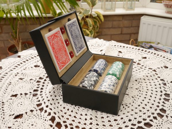 Poker Set with High Quality Playing Cards, Dice and Chips in Leather Case - Image 5