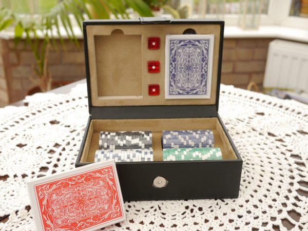 Poker Set with High Quality Playing Cards, Dice and Chips in Leather Case - Image 6