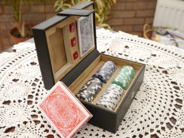 Poker Set with High Quality Playing Cards, Dice and Chips in Leather Case - Image 7