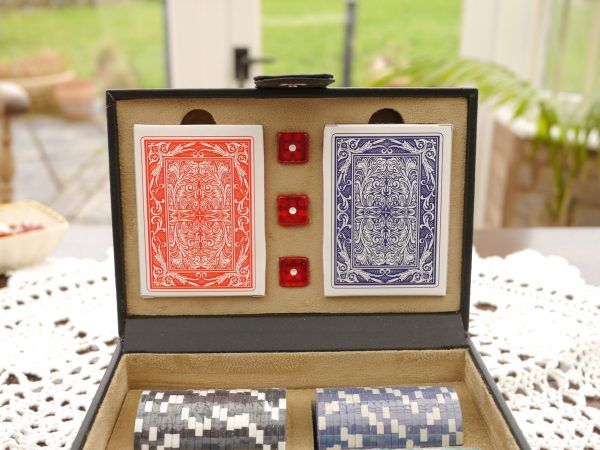 Poker Set with High Quality Playing Cards, Dice and Chips in Leather Case - Image 11