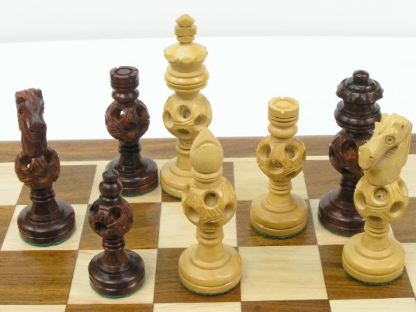 Concentric ball bud rosewood King 3.5 inch Chess Set - Image 7
