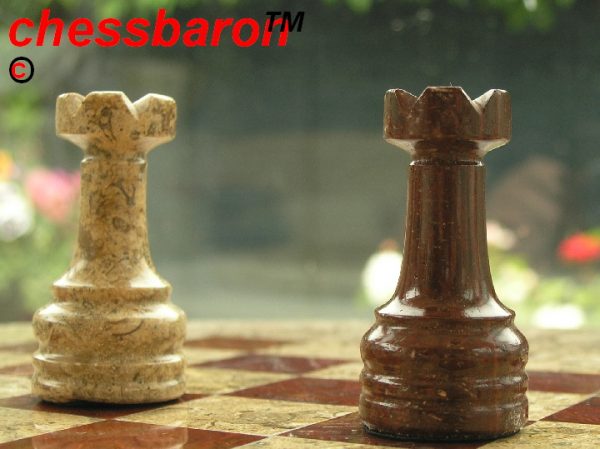 Fossil and Coral Chess Set with Solid Round Marble Board - Image 3