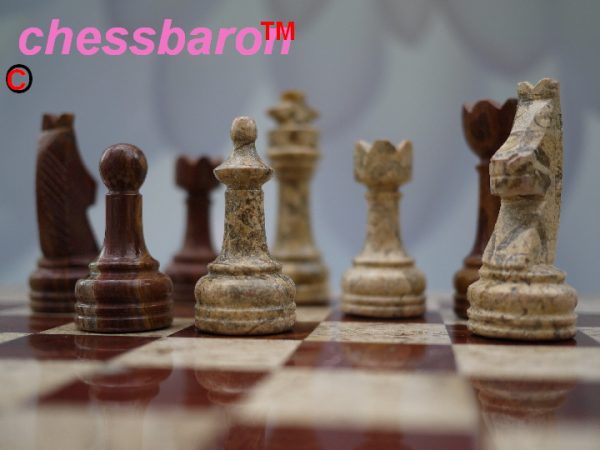 Fossil and Coral Chess Set with Solid Round Marble Board
