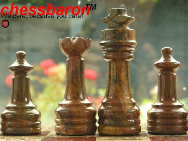 Fossil and Coral Chess Set with Solid Round Marble Board - Image 6
