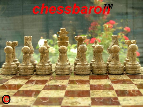 Fossil and Coral Chess Set with Solid Round Marble Board - Image 7