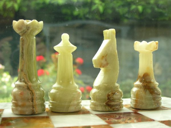 Beautiful Green and White Marble Chess Set with superb heavy marble Board - Image 7