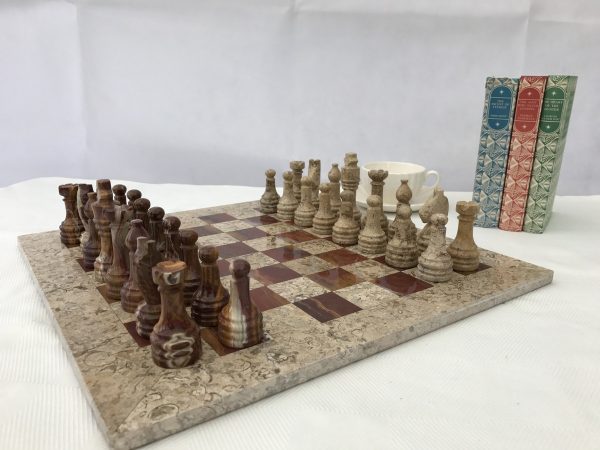 Fossil and Coral Chess Set with Beautiful 16 Inch Marble Chess Board - Image 3