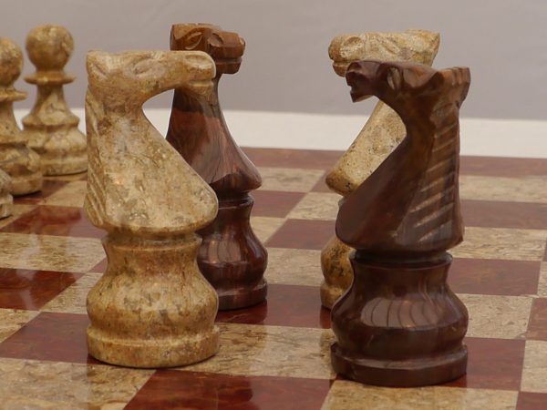 Coral and Red Marble Chess Set with Marble Board - Image 2