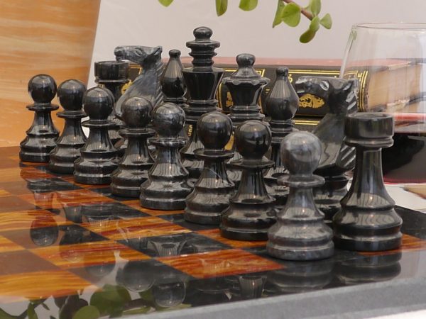 Red and Black Marble Chess Set with Marble Board - Image 2