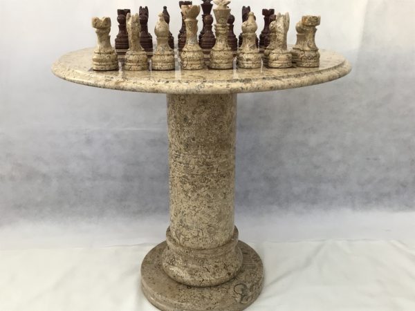 Large Marble Chess Table with Chess Pieces