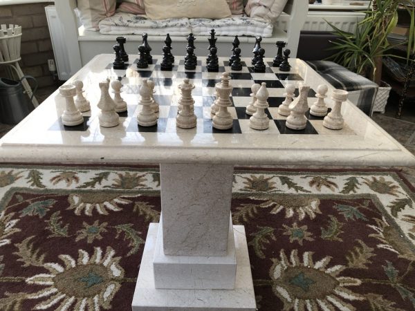 Large Marble Square Chess Table with Chess Pieces - Image 2