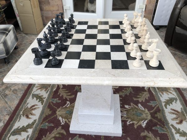 Large Marble Square Chess Table with Chess Pieces - Image 3