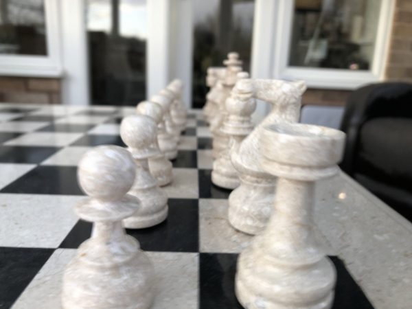 Large Marble Square Chess Table with Chess Pieces - Image 5