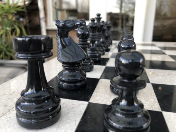 Large Marble Square Chess Table with Chess Pieces - Image 6