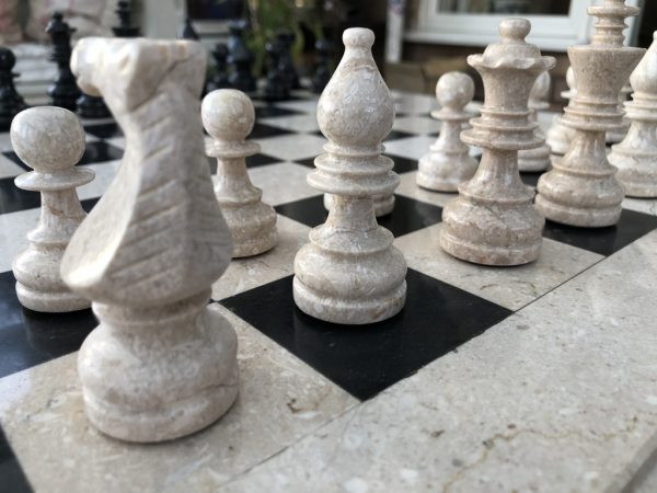 Large Marble Square Chess Table with Chess Pieces - Image 7