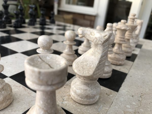 Large Marble Square Chess Table with Chess Pieces - Image 8
