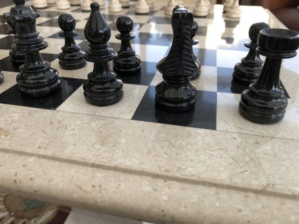 Large Marble Square Chess Table with Chess Pieces - Image 9