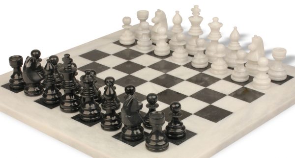 Black and White Marble Chess Set with Solid Marble Board - Image 3