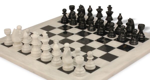 Black and White Marble Chess Set with Solid Marble Board
