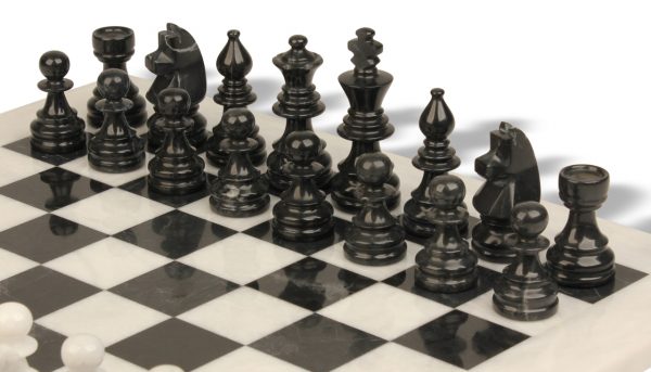 Black and White Marble Chess Set with Solid Marble Board - Image 4