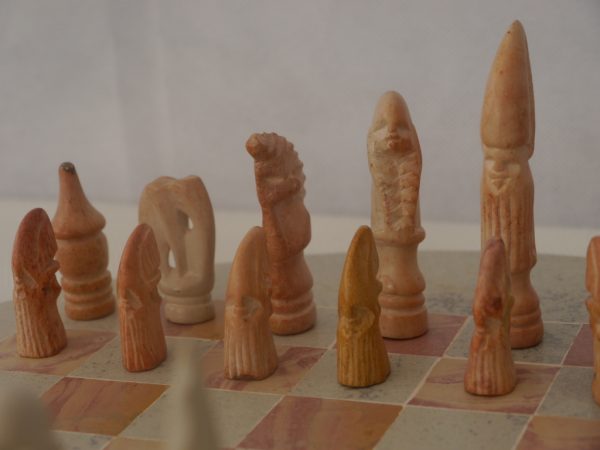 Small African Tribal Marble Chess Set with Round Marble Board - Image 3