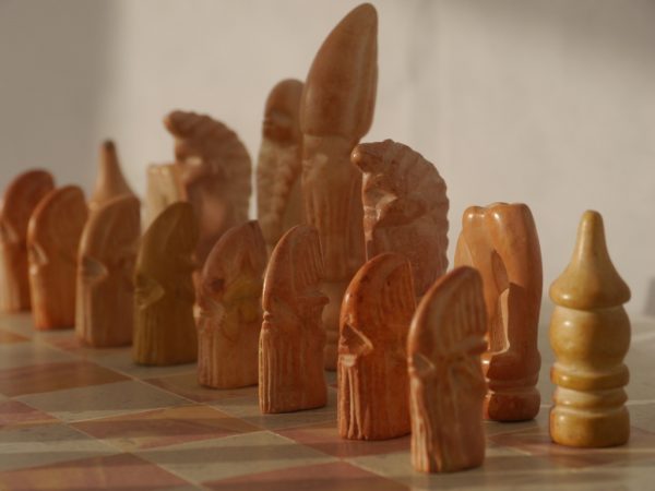 Small African Tribal Marble Chess Set with Round Marble Board