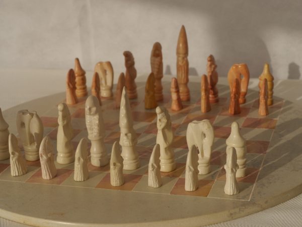 Small African Tribal Marble Chess Set with Round Marble Board - Image 4