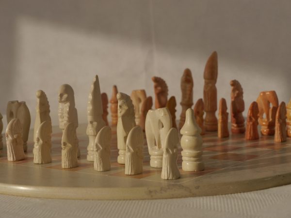 Small African Tribal Marble Chess Set with Round Marble Board - Image 5