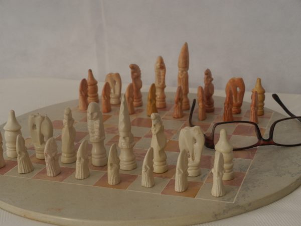 Small African Tribal Marble Chess Set with Round Marble Board - Image 8