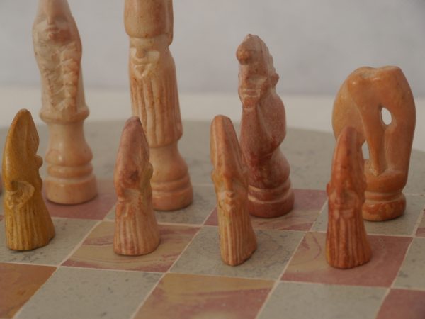 Small African Tribal Marble Chess Set with Round Marble Board - Image 9