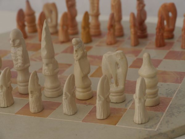 Small African Tribal Marble Chess Set with Round Marble Board - Image 11
