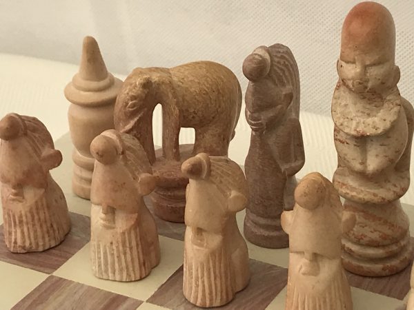 African Marble Red and Cream Tribal Chess Set with Marble Board - Image 3