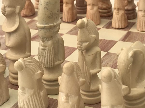 African Marble Red and Cream Tribal Chess Set with Marble Board