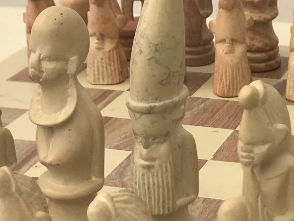 African Marble Red and Cream Tribal Chess Set with Marble Board - Image 4