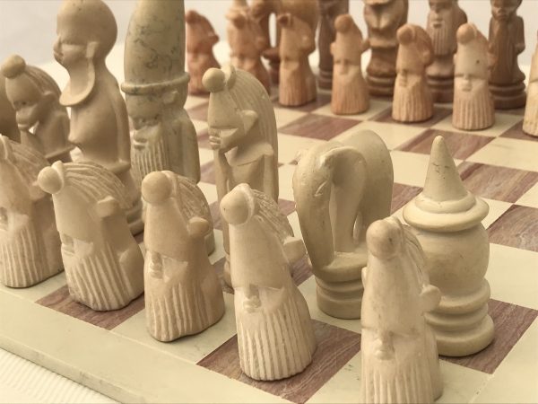 African Marble Red and Cream Tribal Chess Set with Marble Board - Image 6