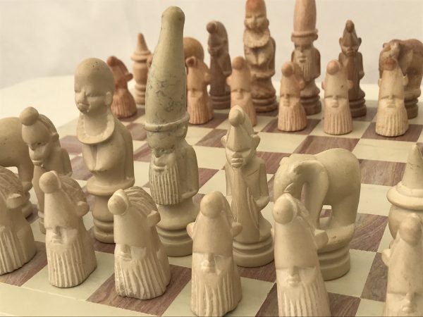 African Marble Red and Cream Tribal Chess Set with Marble Board - Image 7