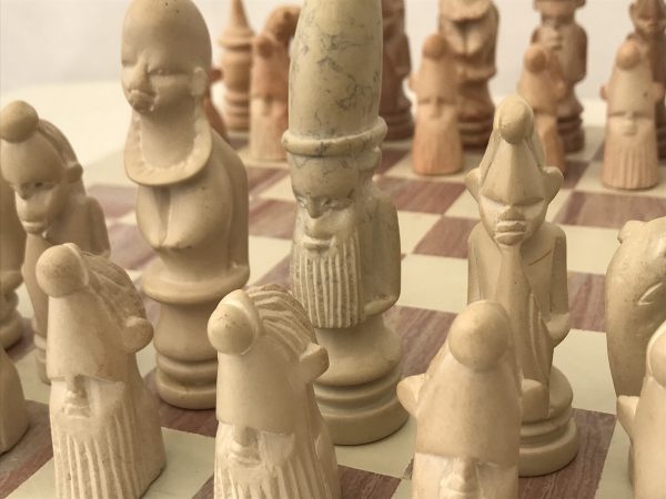 African Marble Red and Cream Tribal Chess Set with Marble Board - Image 8