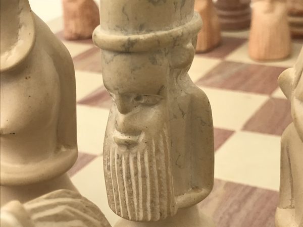 African Marble Red and Cream Tribal Chess Set with Marble Board - Image 9