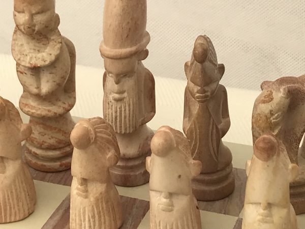 African Marble Red and Cream Tribal Chess Set with Marble Board - Image 11